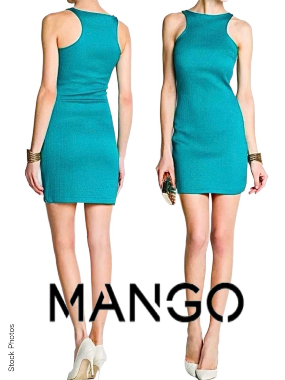 MANGO Teal Textured Racer-Back Sleeveless Mini Dress (XS)